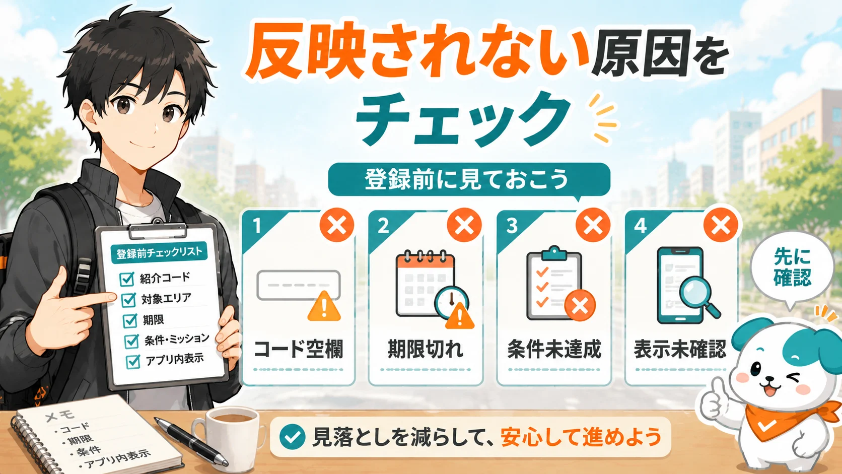 ミナトが紹介コードが反映されない原因としてコード空欄・期限切れ・条件未達成・表示未確認を案内するバナー画像