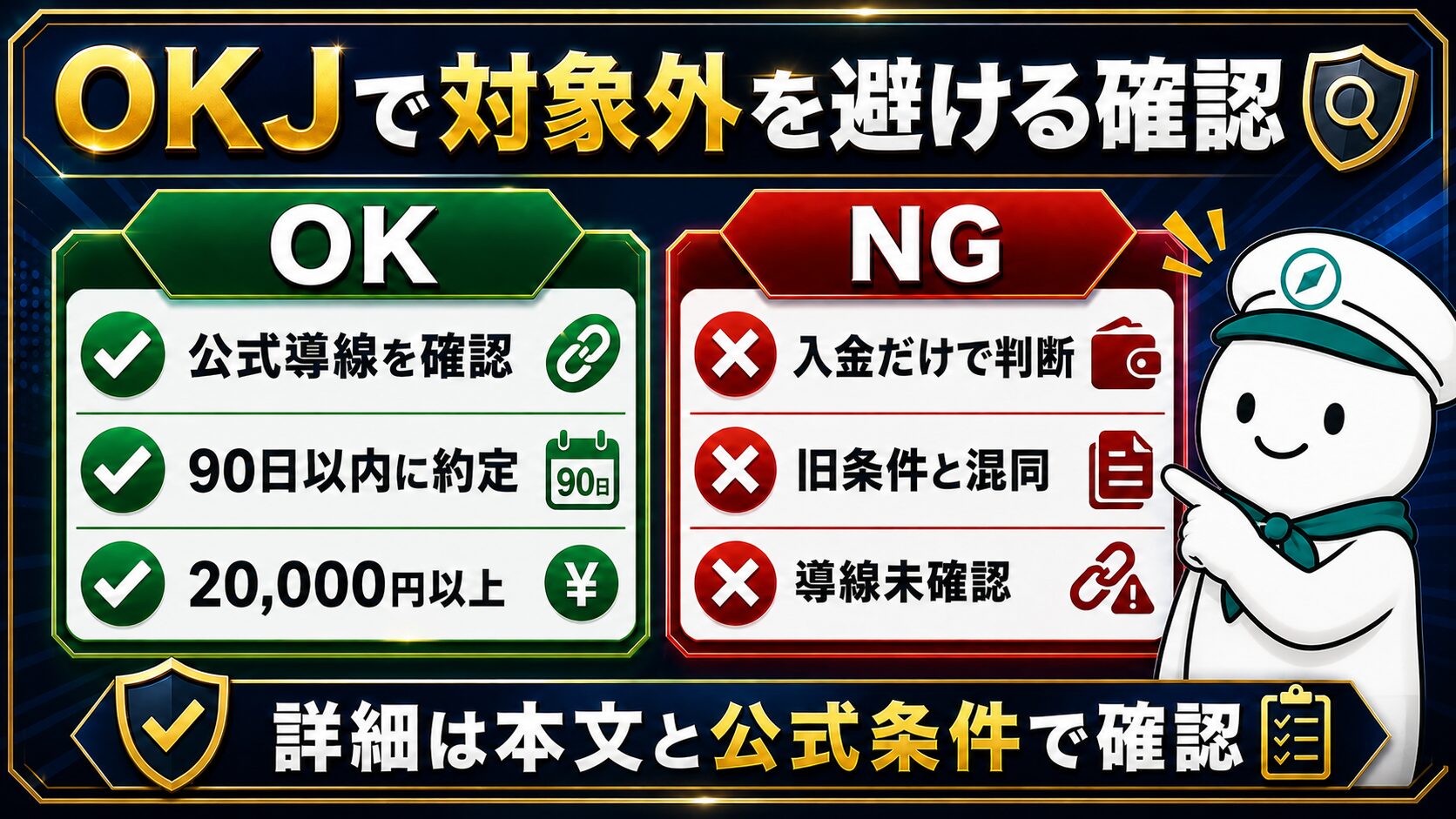 OKJ友達紹介で対象外を避けるためのOK例とNG例を比較した注意図